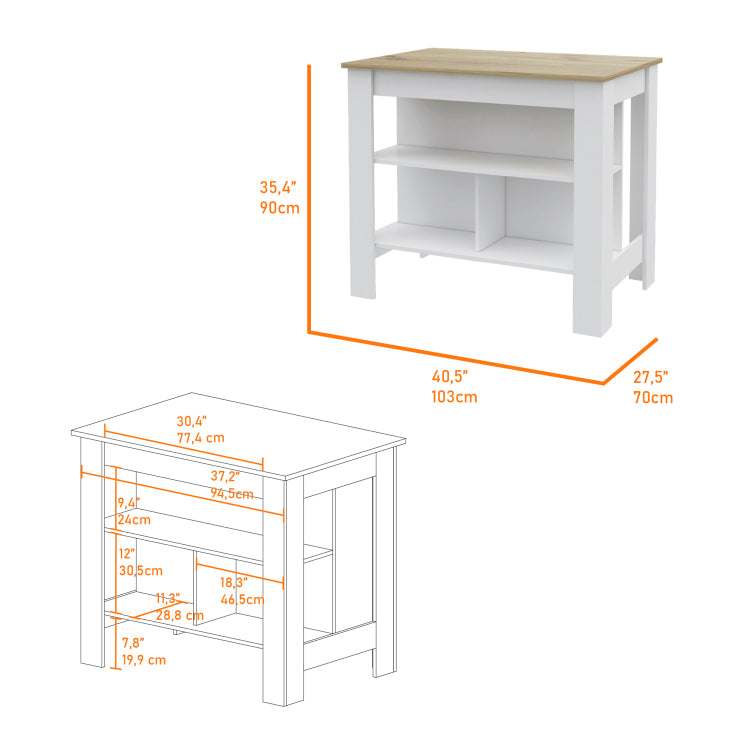 Rockaway 3 Shelf Kitchen Island White And Light Oak