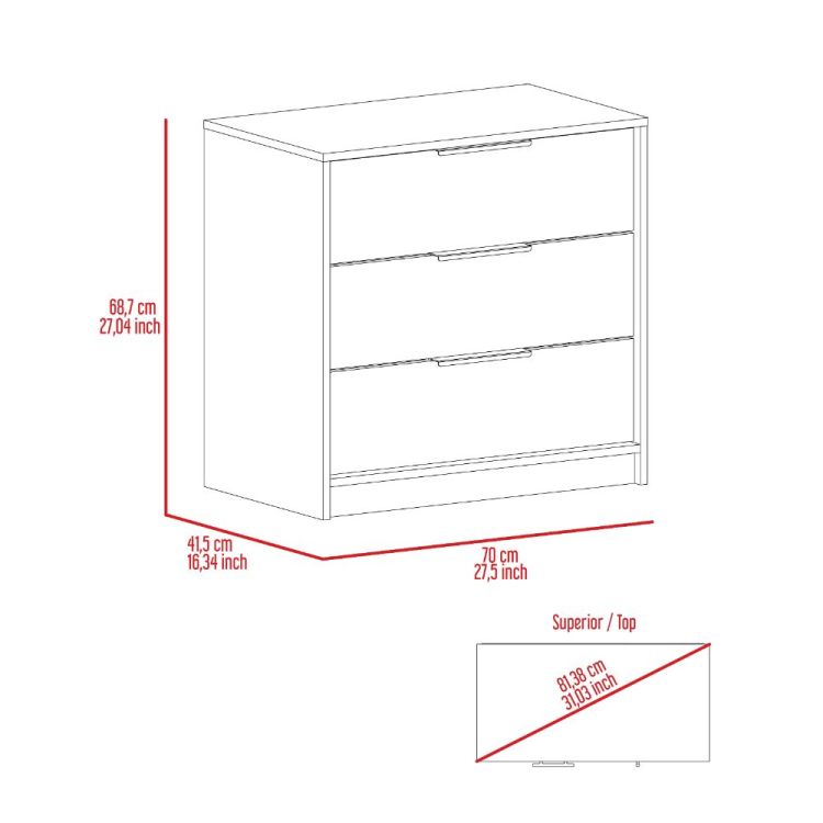 Cannon 3 Drawer Rectangle Dresser Light Grey