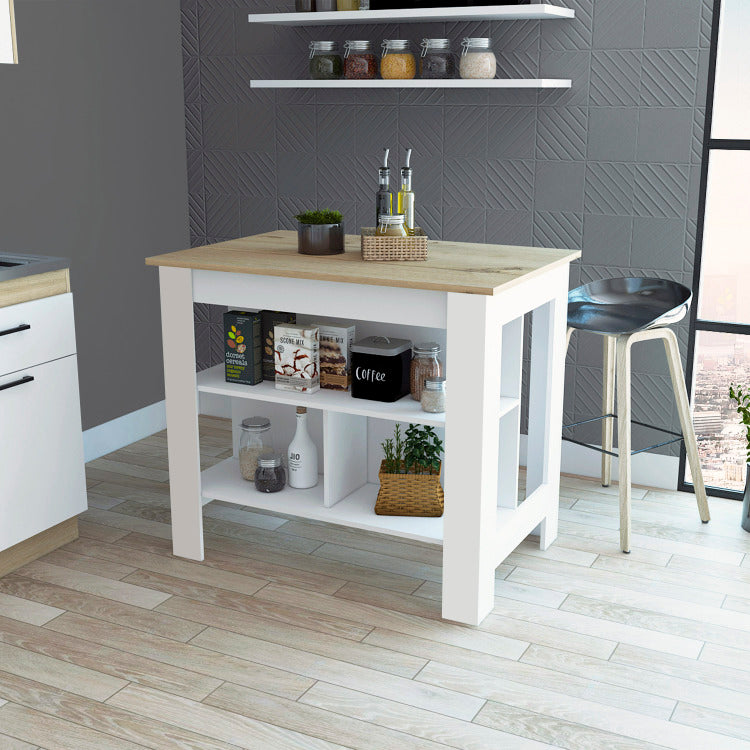 Rockaway 3 Shelf Kitchen Island White And Light Oak
