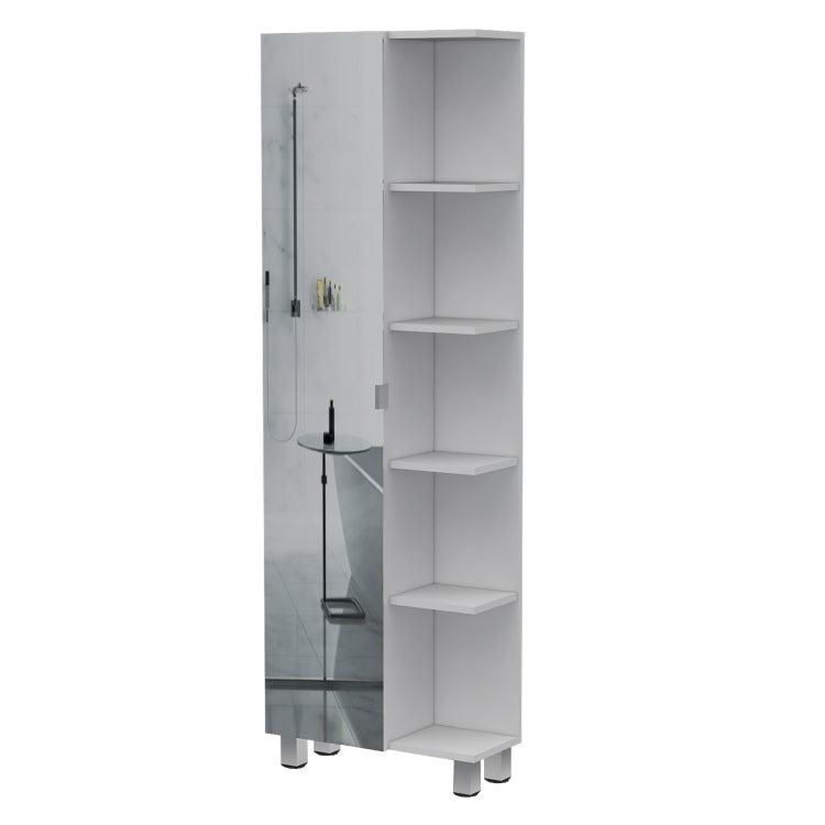 Portland 5 Shelf Linen Cabinet With Mirror White