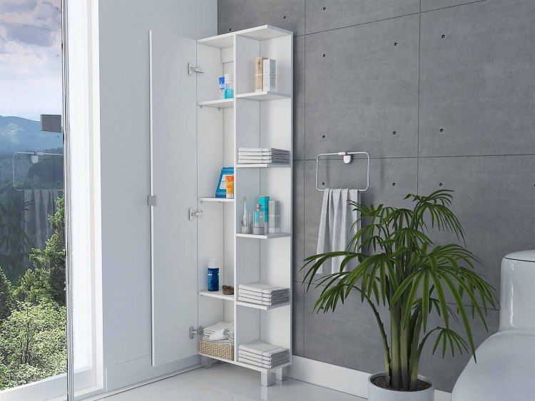 Portland 5 Shelf Linen Cabinet With Mirror White
