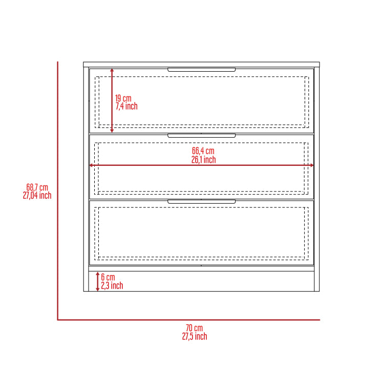 White 3 Drawer Rectangle Dresser