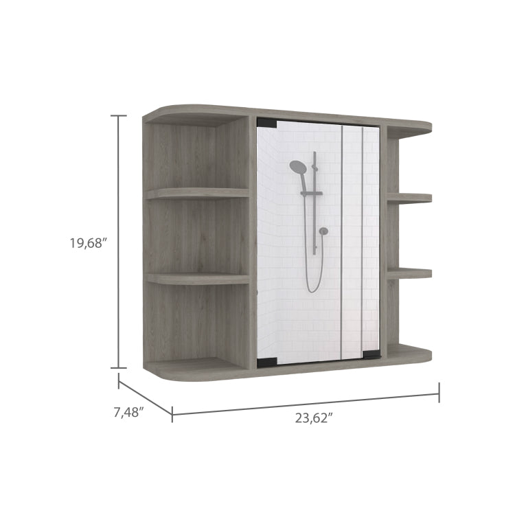 Roseburg 6 Shelf Medicine Cabinet With Mirorr Light Grey