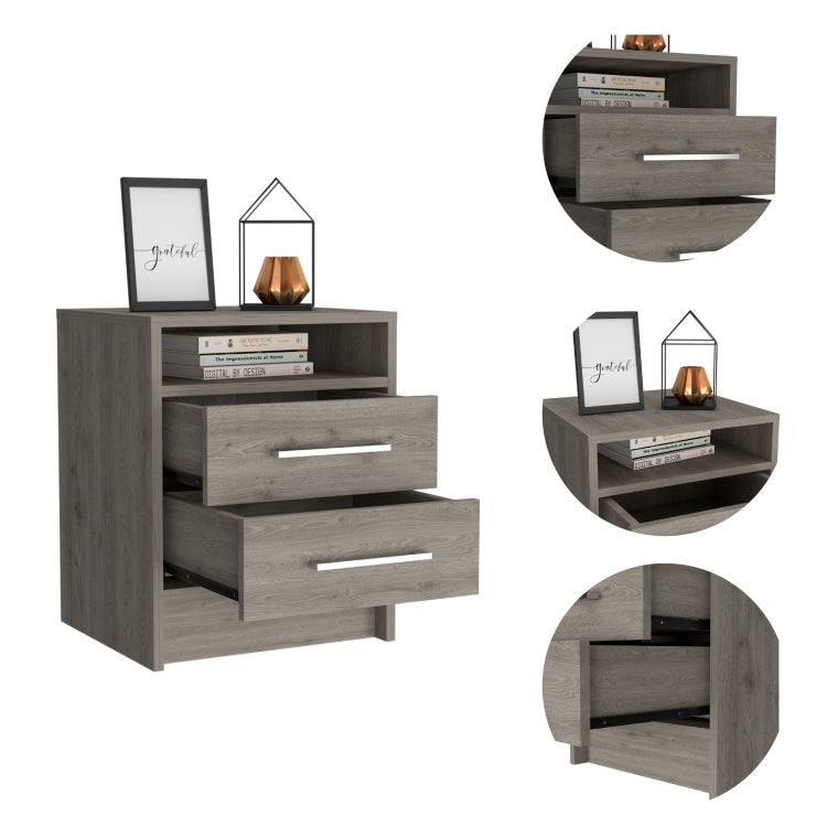 Rowley 2 Drawer 1 Shelf Rectangle Nightstand Light Grey