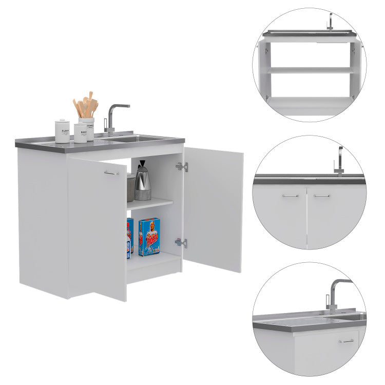 White Rectangle 2 Door Utility Sink And Cabinet
