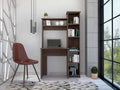 Smokey Oak 6 Shelf Writing Desk With Built In Bookcase