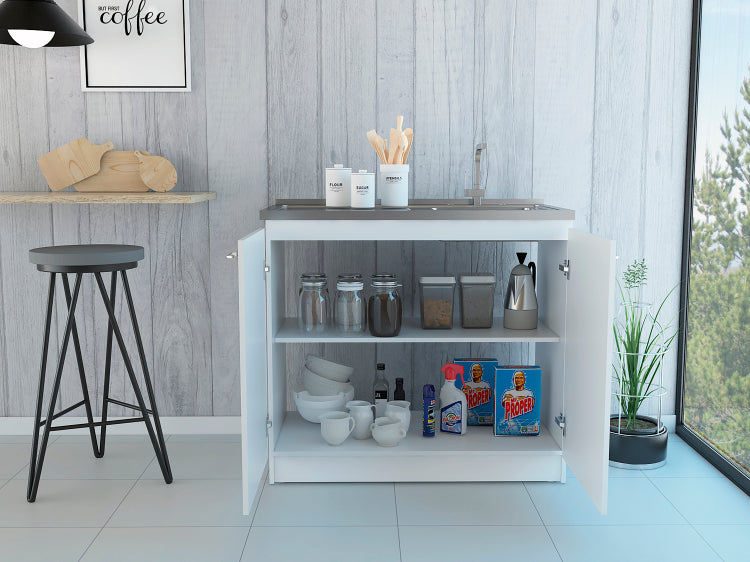 White Rectangle 2 Door Utility Sink And Cabinet