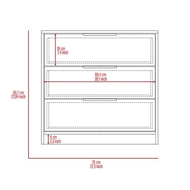 Cannon 3 Drawer Rectangle Dresser Light Grey