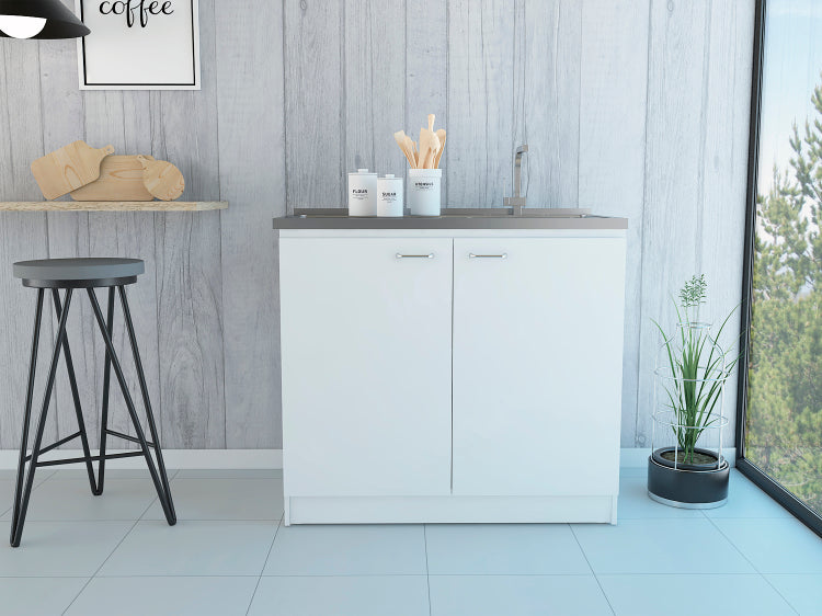 White Rectangle 2 Door Utility Sink And Cabinet