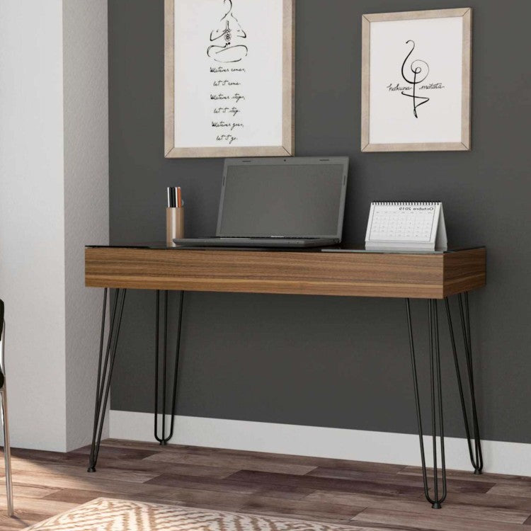 Mahogany 1 Drawer Rectangle Writing Desk With Hairpin Legs