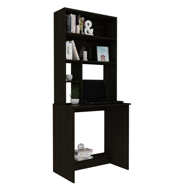 Wenge 4 Shelf Computer Desk With Hutch