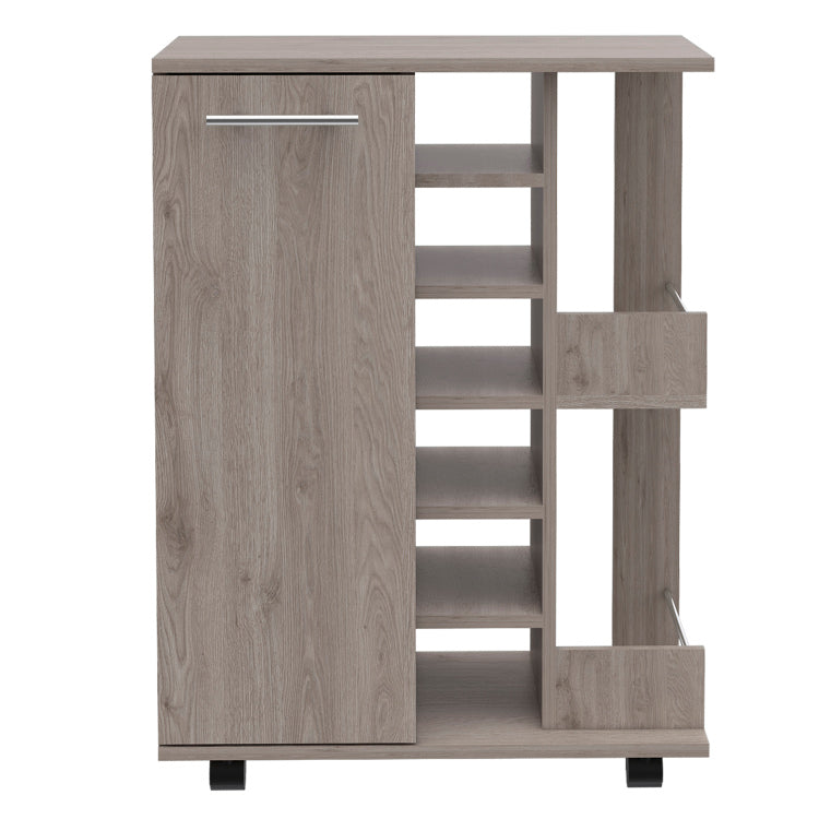 Light Oak 2 Shelf 6 Bottle Bar Cart With Division