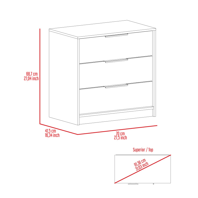 White 3 Drawer Rectangle Dresser