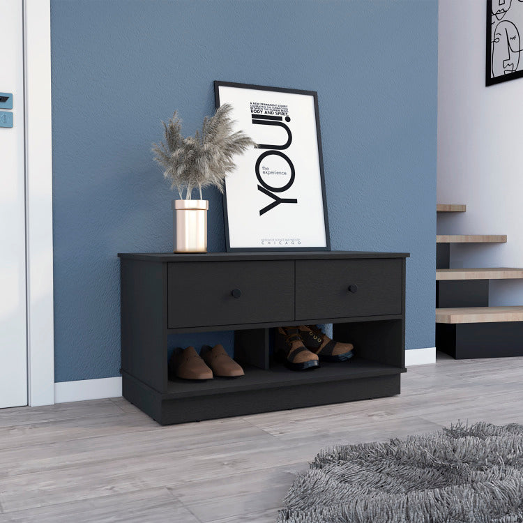 Rectangle 2 Shelf 2 Drawer Storage Bench Wenge
