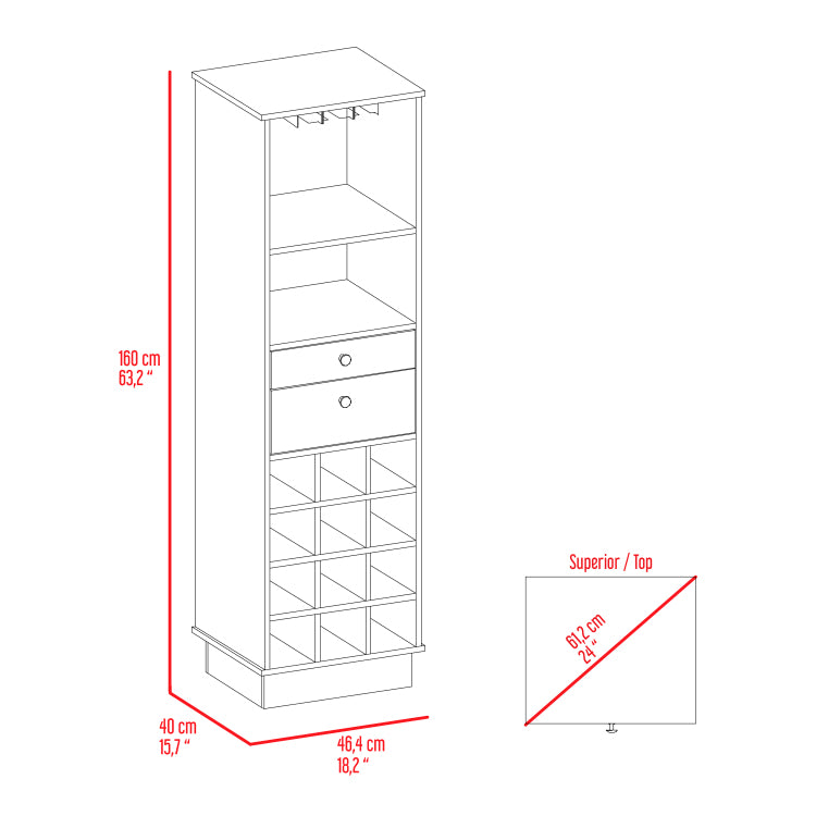 Wenge 12 Bottle 2 Drawer 1 Shelf Bar Cabinet