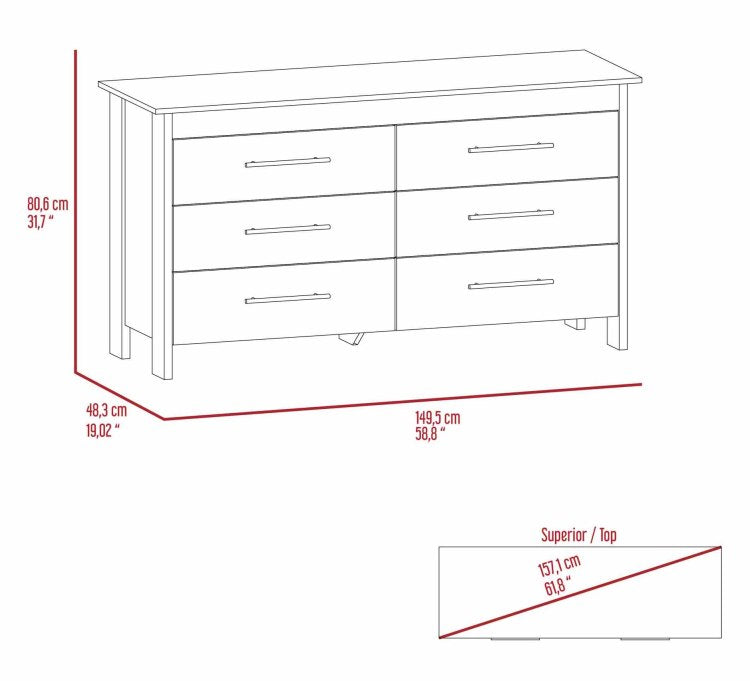 Southington 6 Drawer Rectangle Dresser White