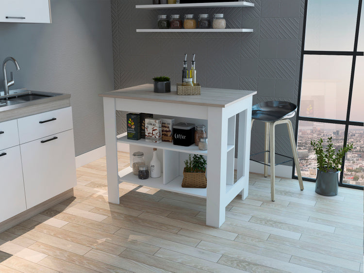 Rockaway 3 Shelf Kitchen Island White And Light Grey