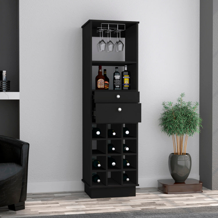 Wenge 12 Bottle 2 Drawer 1 Shelf Bar Cabinet