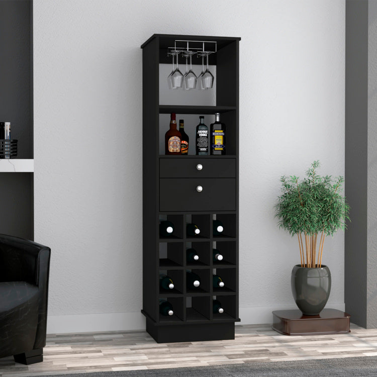 Wenge 12 Bottle 2 Drawer 1 Shelf Bar Cabinet