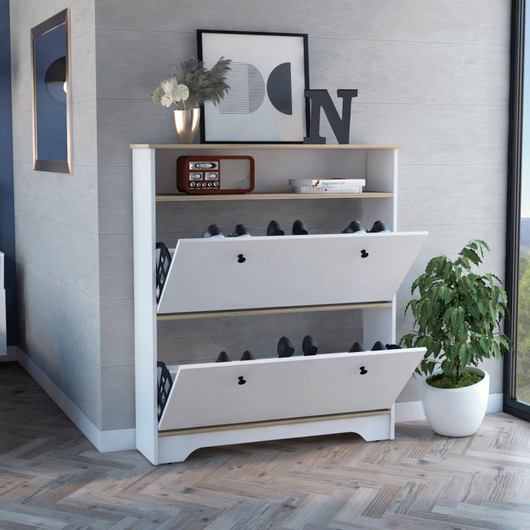 Cranbery 2 Shelf Shoe Rack Light Oak And White