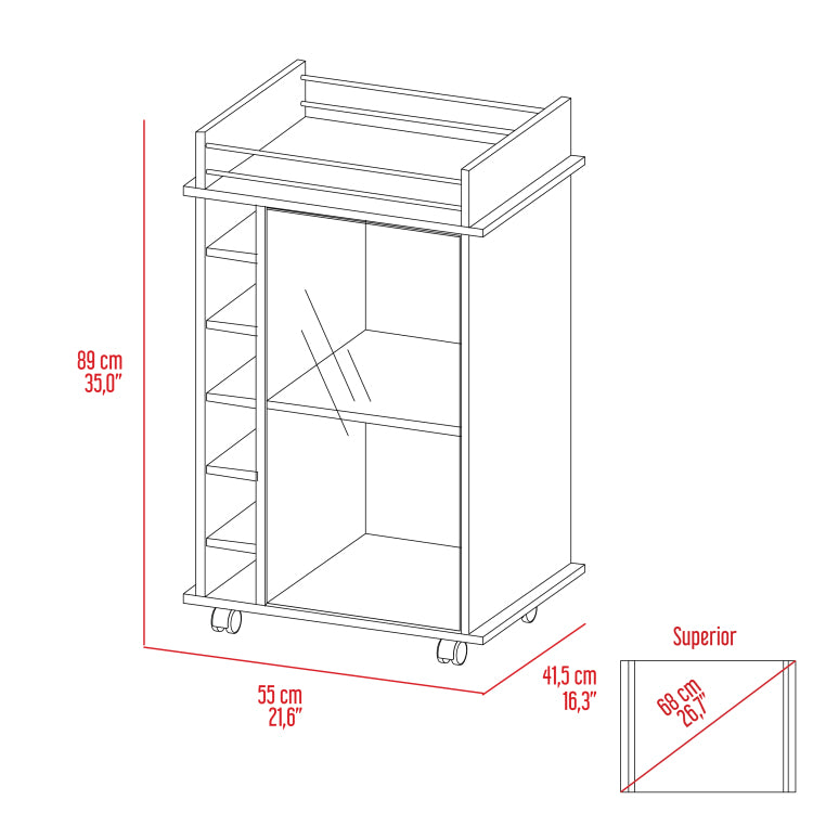6 Bottle 3 Shelf Bar Cart Wenge