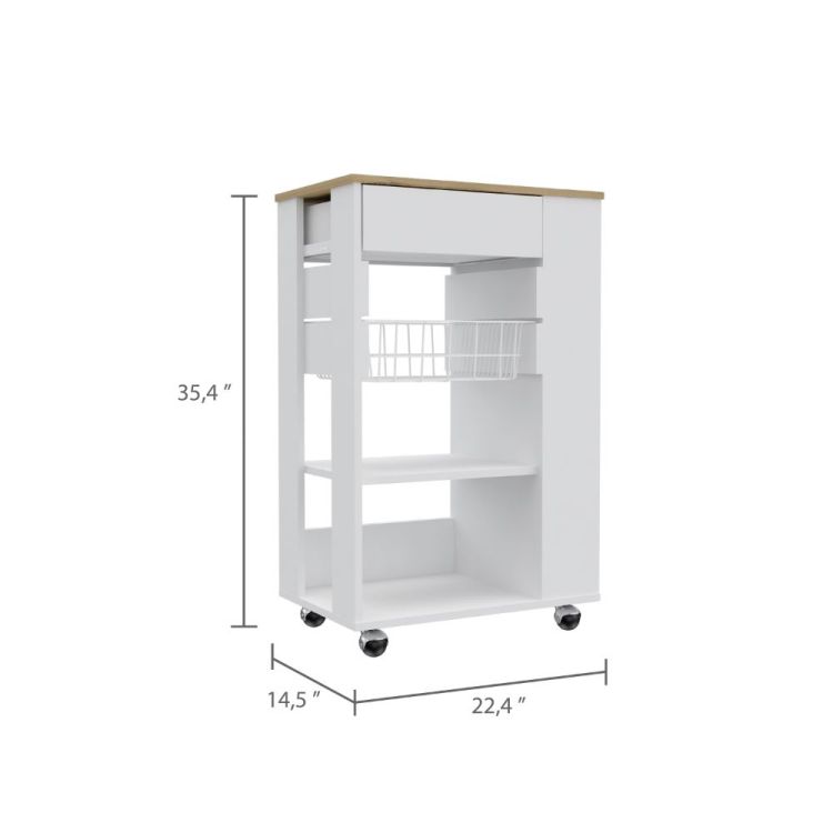 White And Light Oak 5 Shelf 1 Drawer Kitchen Cart