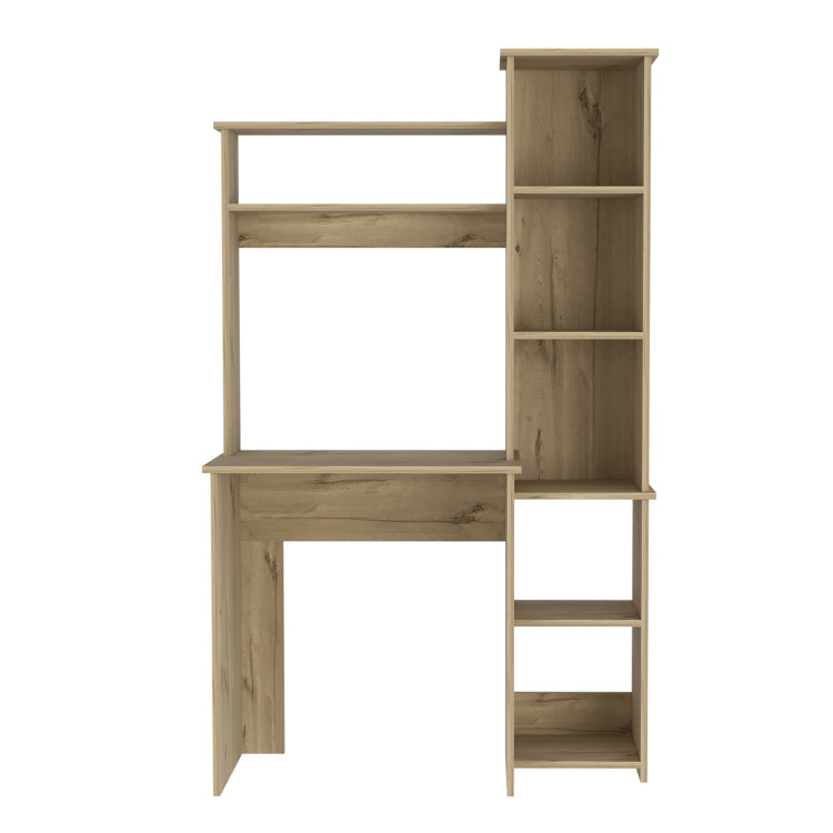 Light Oak 6 Shelf Writing Desk With Built In Bookcase