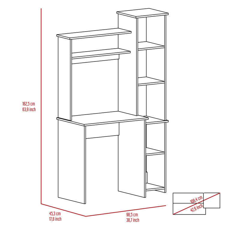 Light Oak 6 Shelf Writing Desk With Built In Bookcase