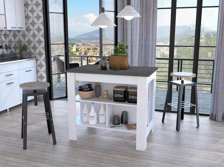 Rockaway 3 Shelf Kitchen Island White And Onix