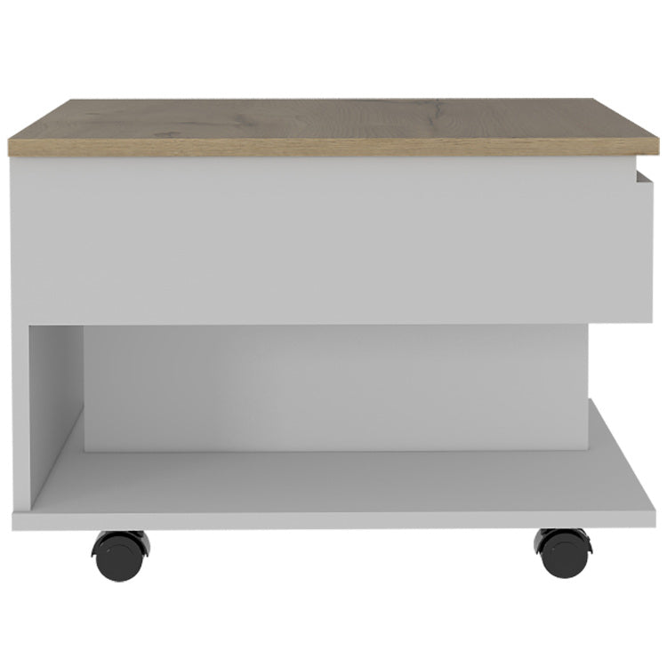 White And Light Oak 1 Drawer 1 Shelf Lift Top Coffee Table
