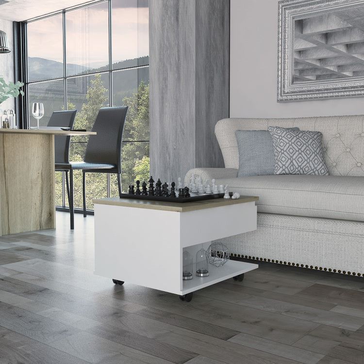 White And Light Oak 1 Drawer 1 Shelf Lift Top Coffee Table