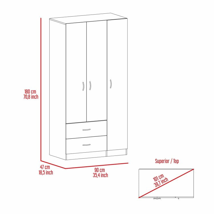 Rowaton 2 Drawer 3 Door Armoire White
