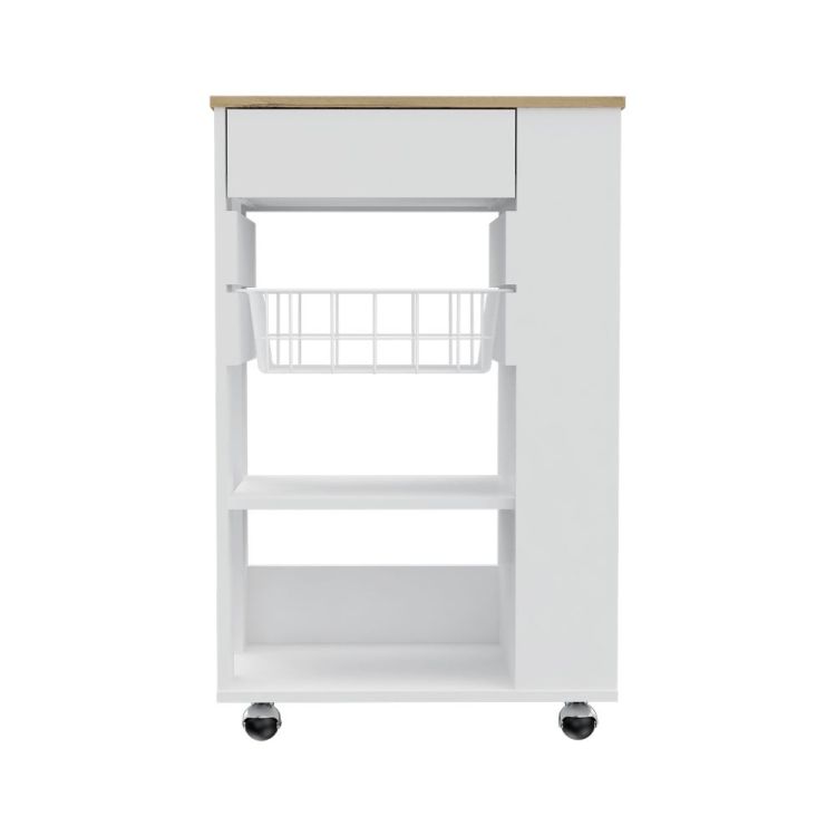 White And Light Oak 5 Shelf 1 Drawer Kitchen Cart