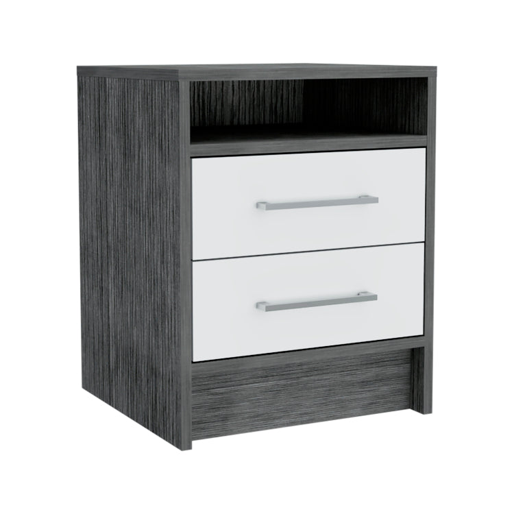 Smokey Oak And White 2 Drawer 1 Shelf Rectangle Nightstand