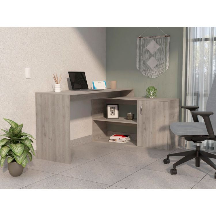 Ridley 2 Shelf L Shaped Writing Desk Light Gray