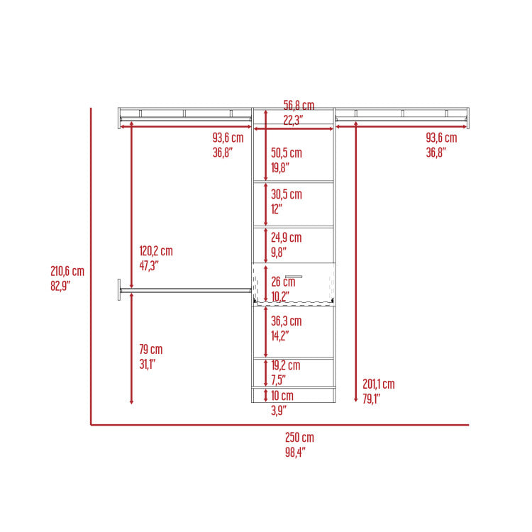Calveston 1 Drawer 4 Shelf Closet System Dark Walnut