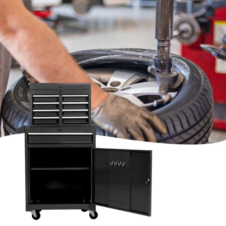 Rolling Tool Chest, 5 Drawer Tool Box Organizer W Lockable Wheels & Sliding Drawers & Detachable Top & Adjustable Shelf, Tool Storage Cabinet For Garage Workshop Black