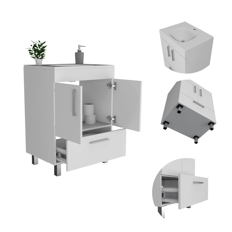 White 2 Door Rectangle Single Bathroom Vanity