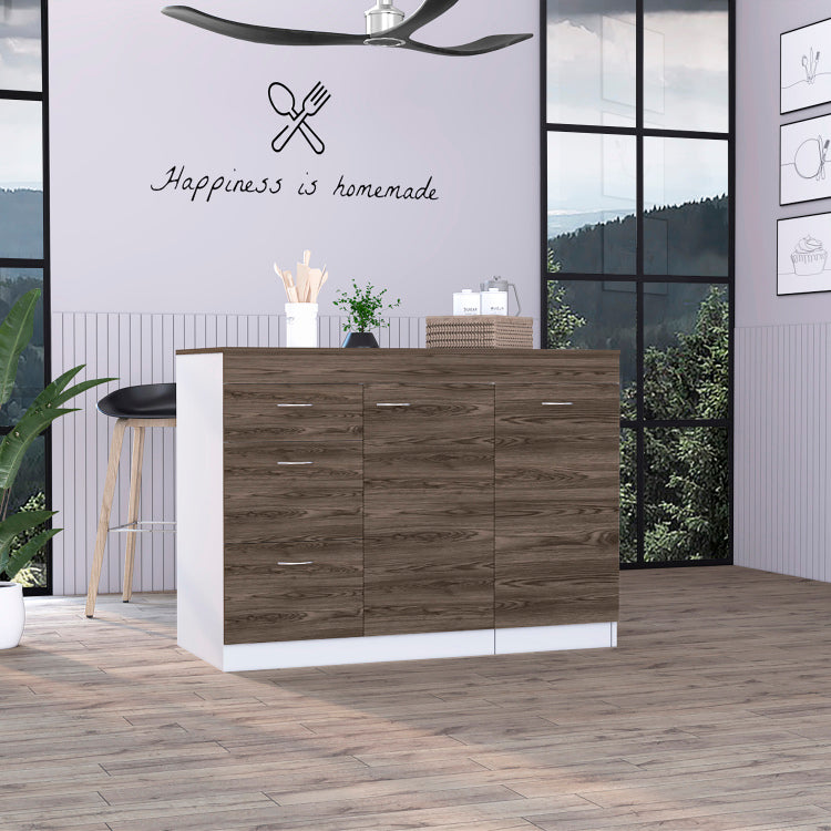 Laurel 3 Drawer L Shaped Convertible Kitchen Island White And Dark Walnut