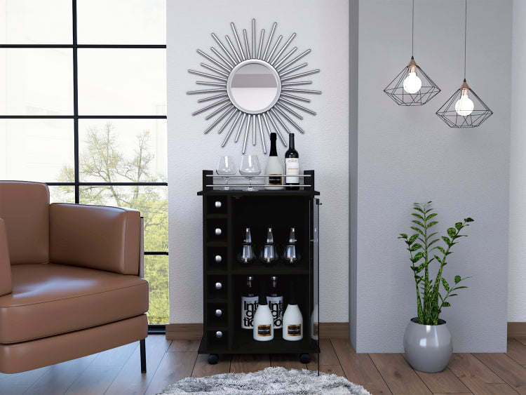 6 Bottle 3 Shelf Bar Cart Wenge