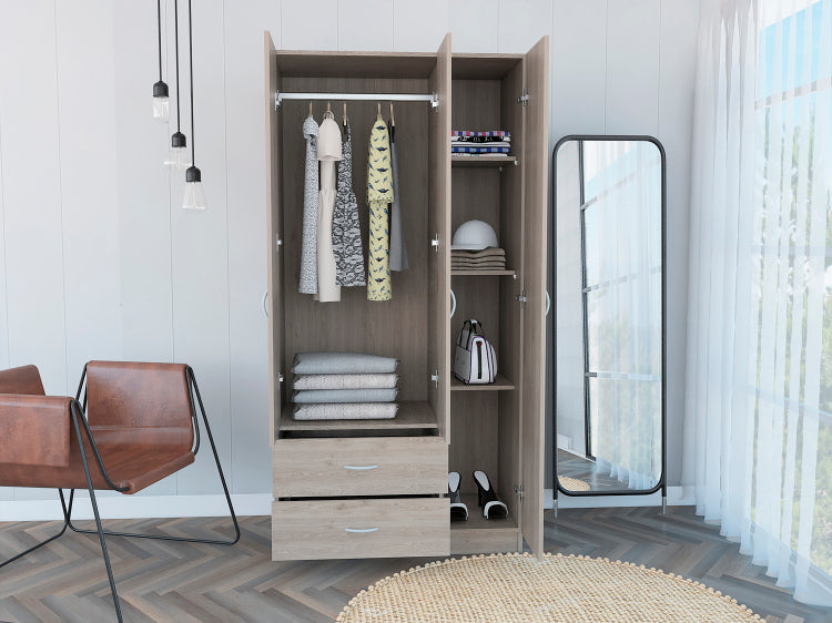 Rowaton 2 Drawer 3 Door Armoire Light Gray