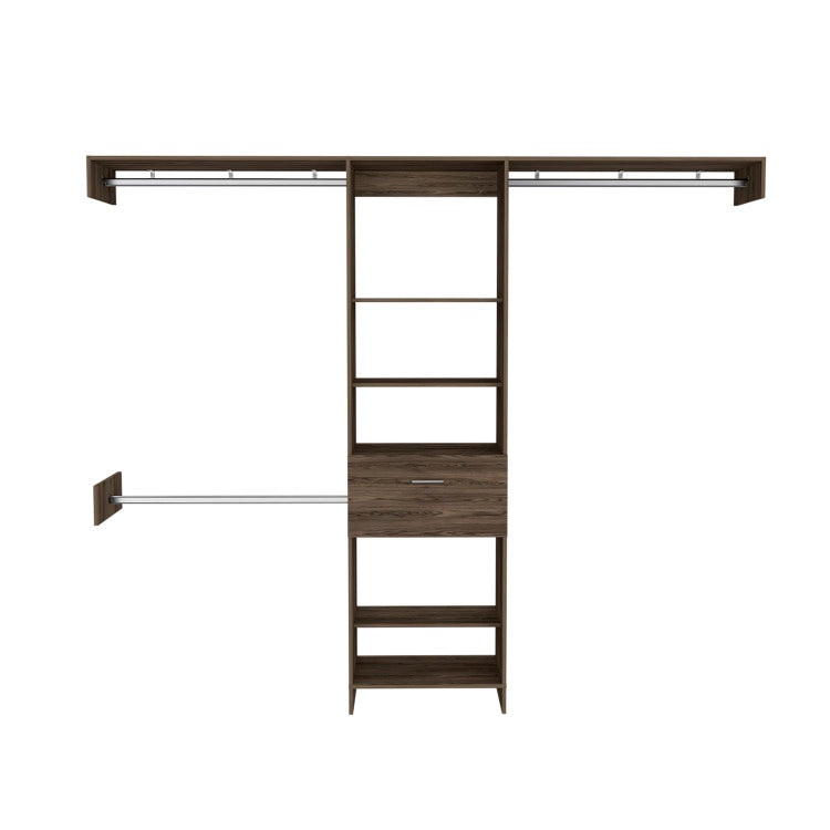 Calveston 1 Drawer 4 Shelf Closet System Dark Walnut