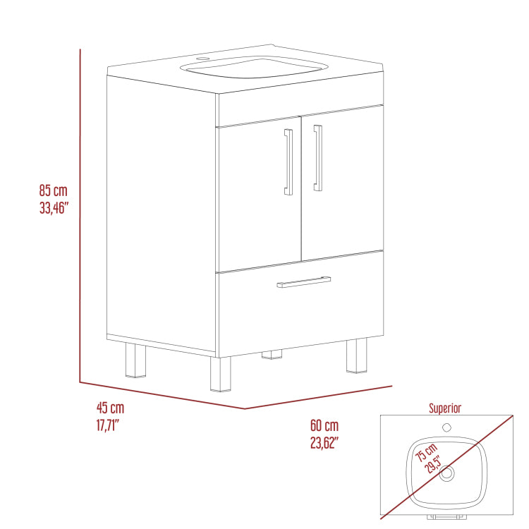 White 2 Door Rectangle Single Bathroom Vanity