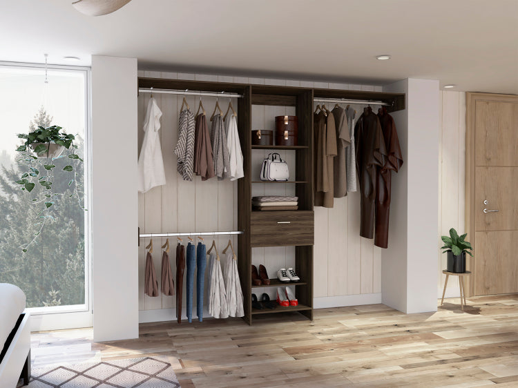 Calveston 1 Drawer 4 Shelf Closet System Dark Walnut