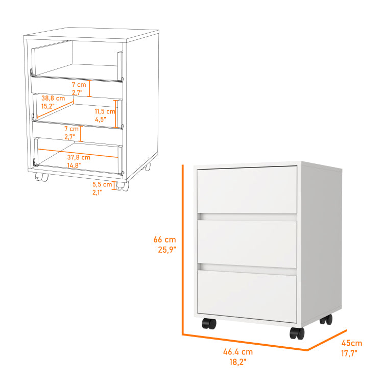 Eagle Creek 3 Drawer Rectangle Filing Cabinet White