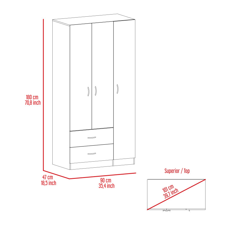 Rowaton 2 Drawer 3 Door Armoire Light Gray