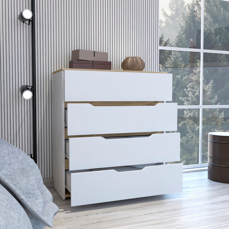 Lynbrook 4 Drawer Dresser White And Light Oak