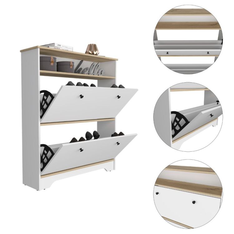 Cranbery 2 Shelf Shoe Rack Light Oak And White