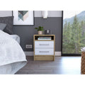 White And Light Oak 2 Drawer 1 Shelf Rectangle Nightstand