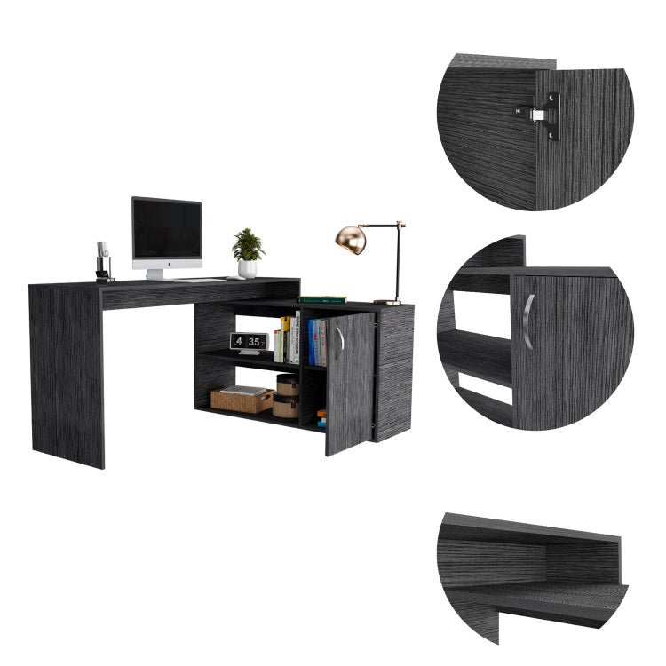 Smokey Oak 2 Shelf L Shaped Office Desk